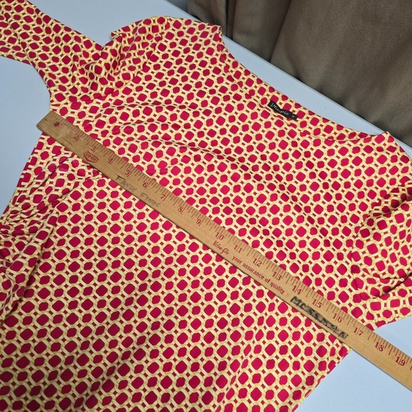 J McLaughlin Dress Womens Medium Pink Yellow Chain Link Ruched Side Catalina‎ - Picture 9 of 13